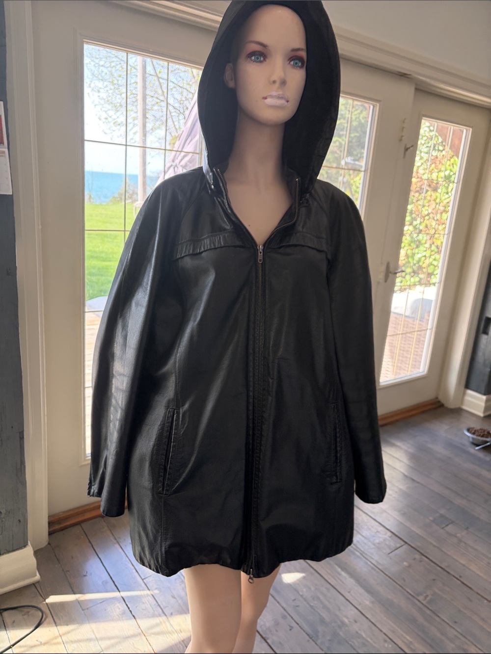 Black Hooded Women’s Leather Coat by danier leather